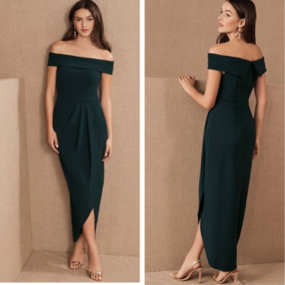 BHLDN Thompson Off the Shoulder Gown / Size 4 / Emerald